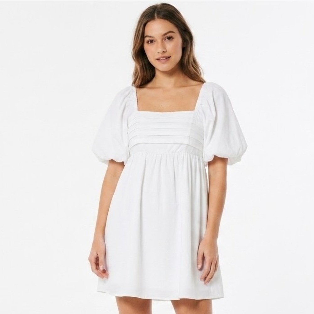 Altar'd State Babydoll Dress Womens M White Puff Sleeve Square Neck Mini Boho
